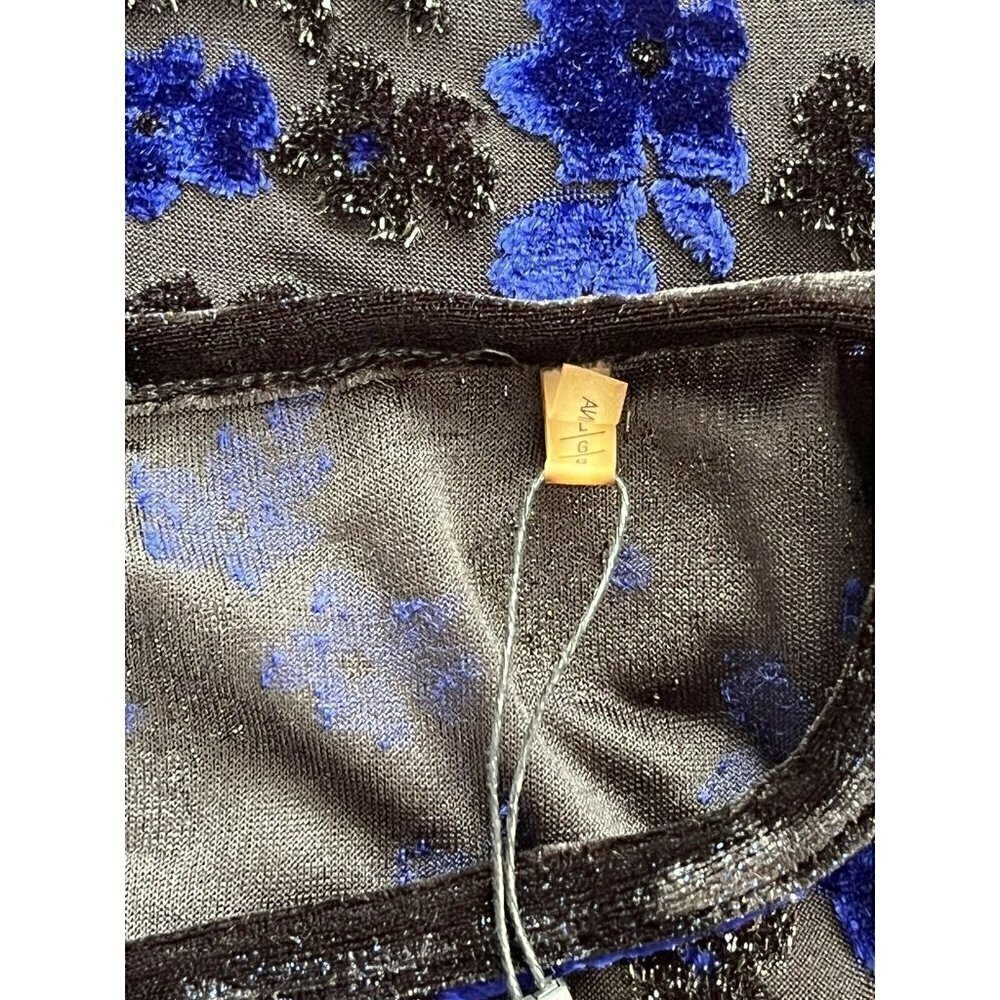 T Tahari Women's Blue Riley Floral Velvet Boat neck Burnout Dress Size L - Picture 4 of 12